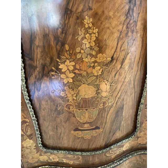 Wood Victorian Burr Walnut Inlaid Floral Marquetry Side Cabinet, 1850s For Sale - Image 7 of 13