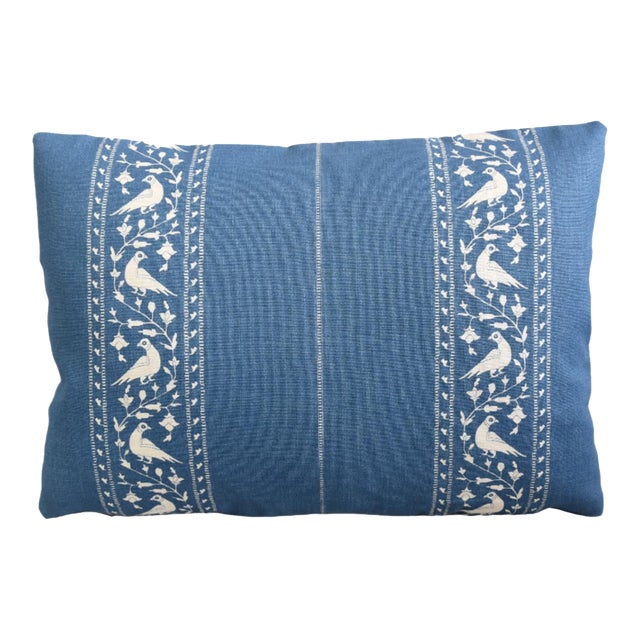 Designer Lisa Fine Indigo Blue Baroda II Feather/Down Pillow For Sale