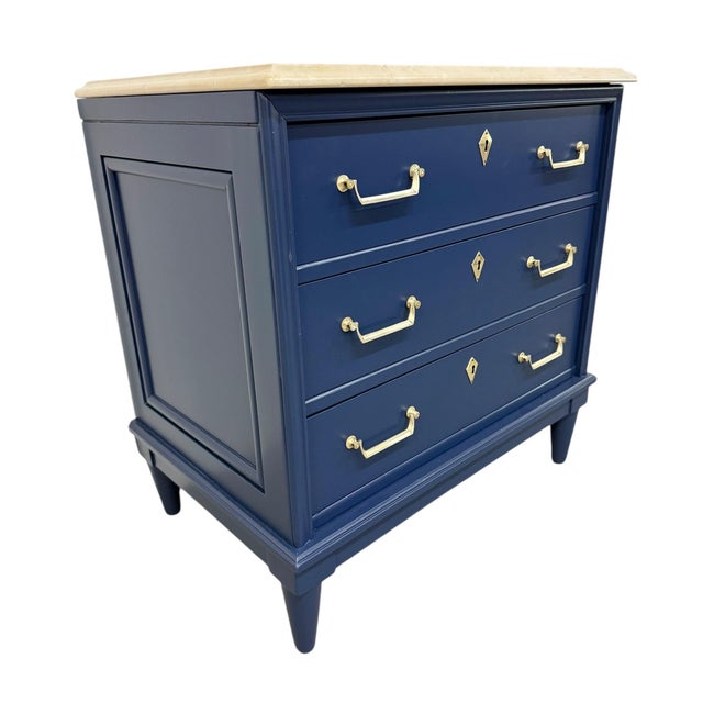 Navy Blue Vintage American of Martinsville Navy Blue Marble Top Nightstands - Set of 2 For Sale - Image 8 of 10