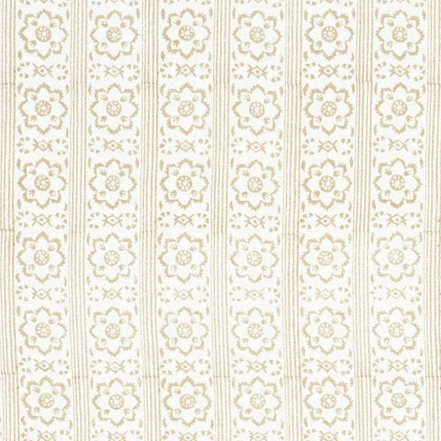 SAMPLE - Schumacher Sunda Hand Blocked Print Fabric In Neutral For Sale