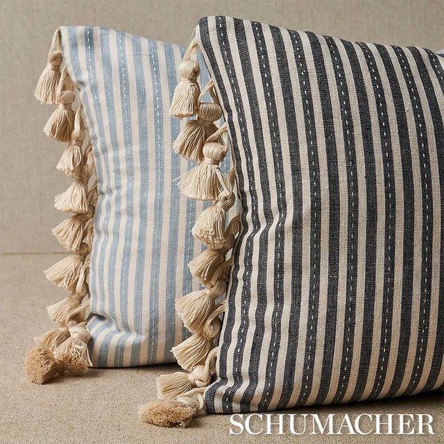 Schumacher Schumacher Mathis Ticking Stripe 18" Lumbar Pillow in Carbon For Sale - Image 4 of 5