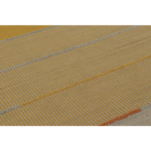 2020s Rug & Kilim Contemporary Rez Kilim Flatweave Rug With Gold & Gray Striped Design For Sale - Image 5 of 10