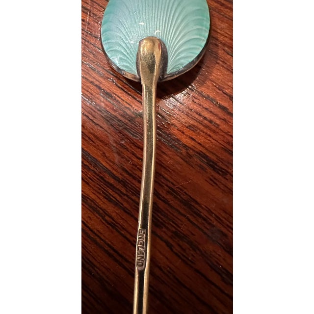 Antique English Art Deco Espresso Demitasse Tea Spoons of Gilt & Enamel For Sale - Image 4 of 7