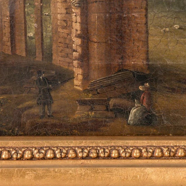 Antique 19th Century Original English Landscape of Abbey Ruins Oil Painting For Sale - Image 6 of 8