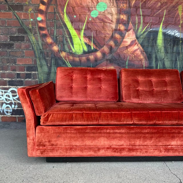 Mid-Century Modern Directional Mid Century Full Size Velvet Sofa Flared Arms For Sale - Image 3 of 12