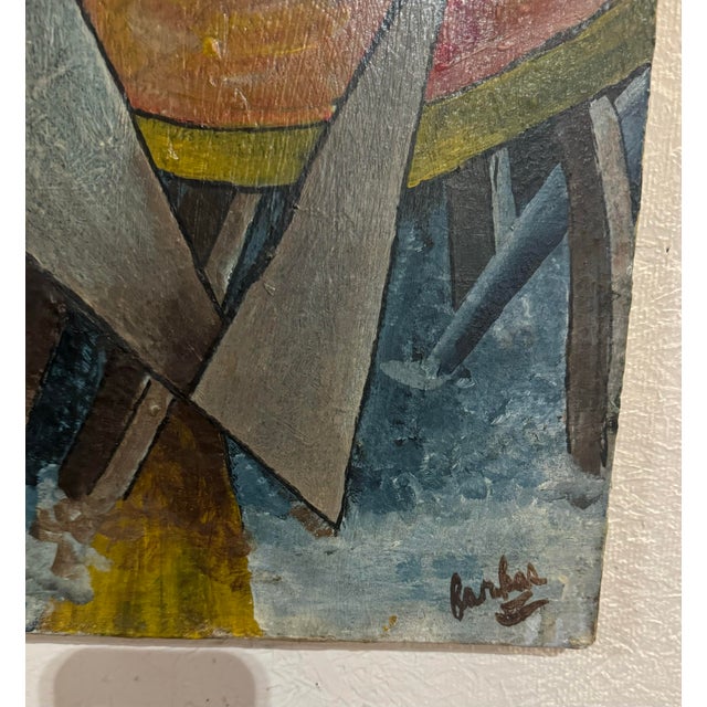 1960s Mid Century Cubist Geometric Face Oil Painting With Artist Name Farkas For Sale - Image 5 of 12