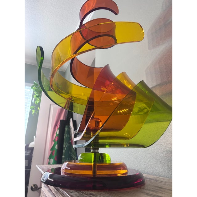 Signed Haziza Studio Lucite Ribbon Sculpture, Israel, C. 1990, 27” For Sale - Image 12 of 17