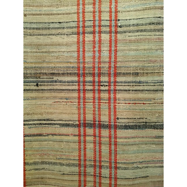 Textile Vintage American Rag Runner, Hand-Woven Wool & Cotton, Ivory & Red Stripe Pattern, 3x13 For Sale - Image 7 of 14
