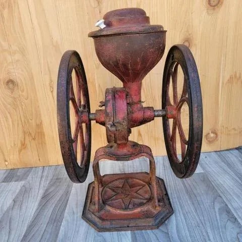 Antique Red Cast Iron Star Mill Co. Philadelphia No. 7 Coffee Grinder For Sale - Image 11 of 11