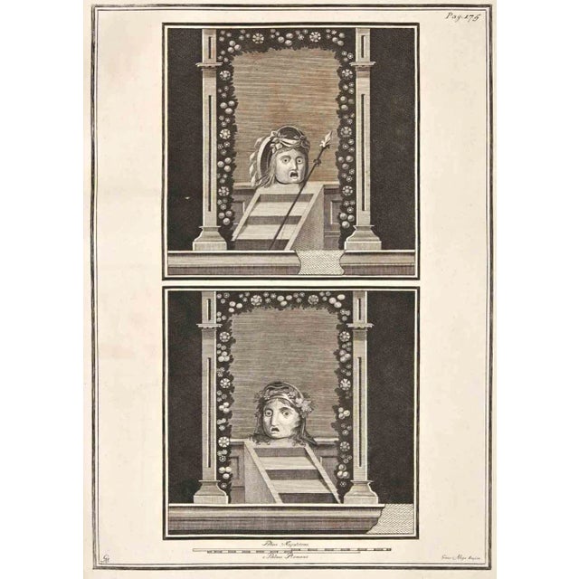 Giuseppe Aloja, Ancient Roman Fresco Herculaneum, Original Etching, 18th Century For Sale