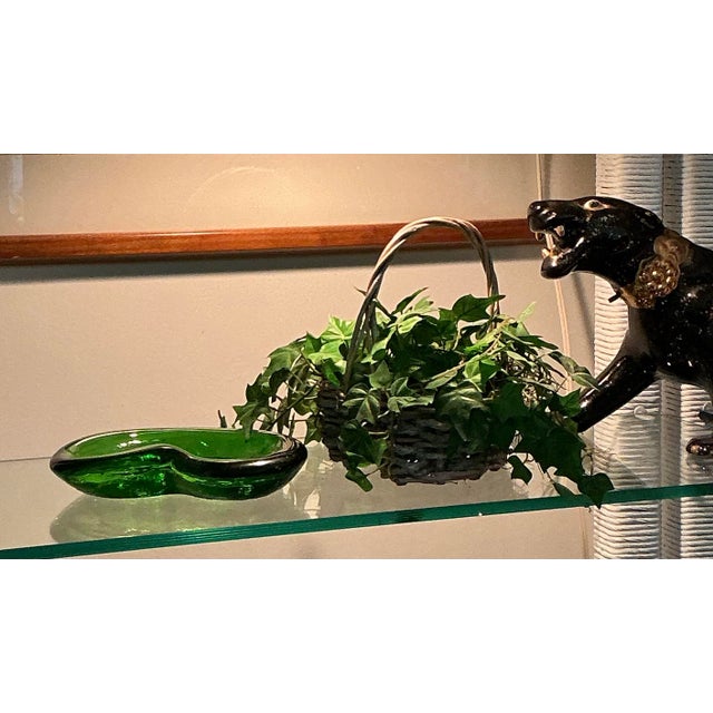 Vintage Blenko Green Art Glass Kidney Shaped Bowl, Circa 60s For Sale - Image 9 of 9