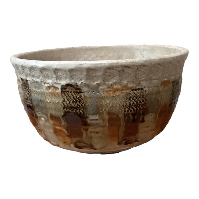 Vintage Handcrafted Glazed Stoneware Bowl/Planter Artist Signed For Sale