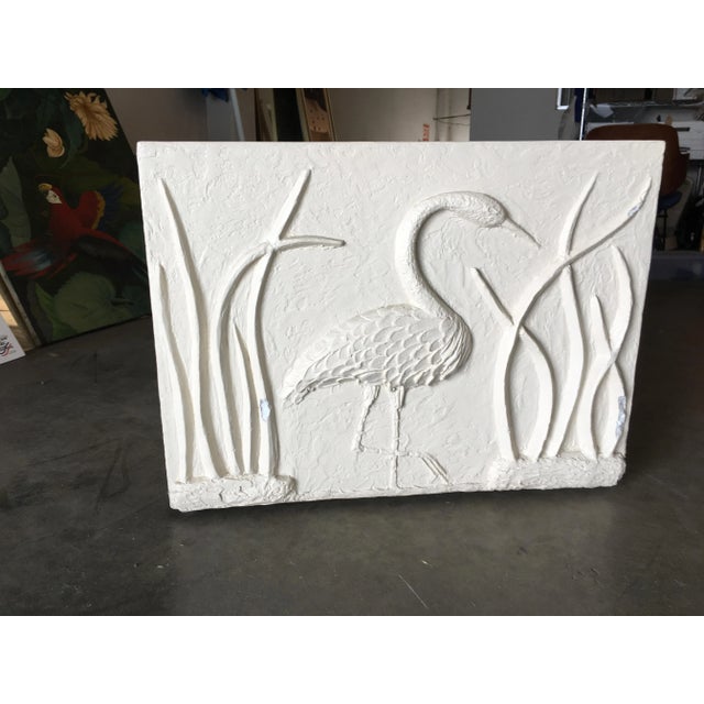 Wood Large White Cube Pedestal Side Tables W/ Crane Relief, Pair 1980s For Sale - Image 7 of 9