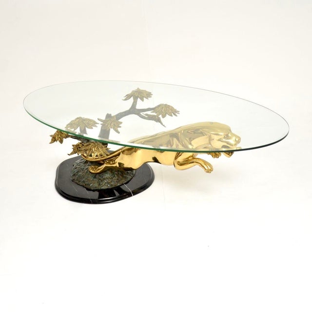 Mid-Century Modern Vintage French Bronze, Brass, and Marble Leaping Jaguar Coffee Table, 1970s For Sale - Image 3 of 11