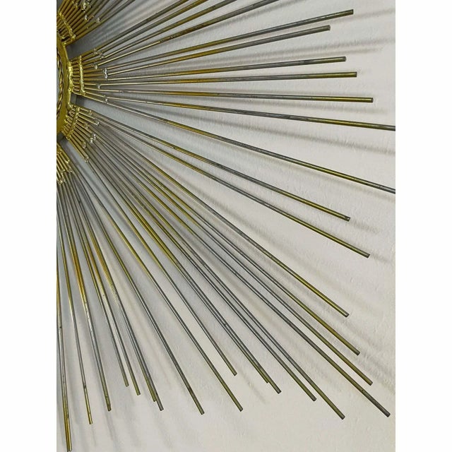 Large Mid 20th Century Chaty Vallauris Style Metal Sunburst Wall Mirror For Sale - Image 6 of 12