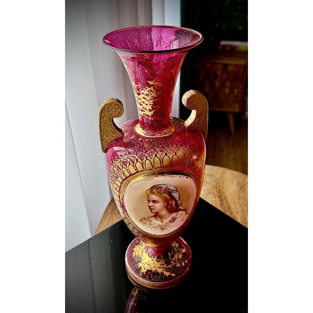 Gold Bohemian Ruby Cranberry Glass Urn Vase from Moser, 1880 For Sale - Image 8 of 18