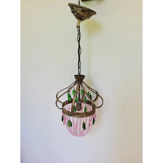 French Vintage French Crystal Drop Pendant Light For Sale - Image 3 of 5