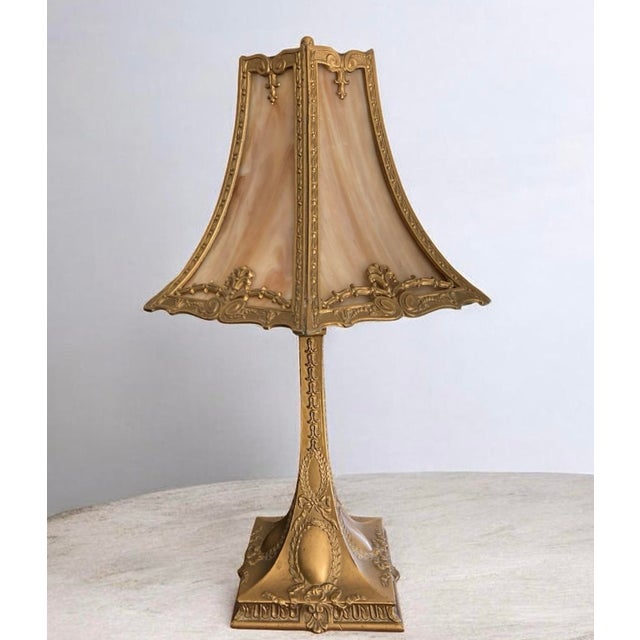 Art Deco Antique Art Deco Art Nouveau Boudoir Slag Glass Lamp For Sale - Image 3 of 9