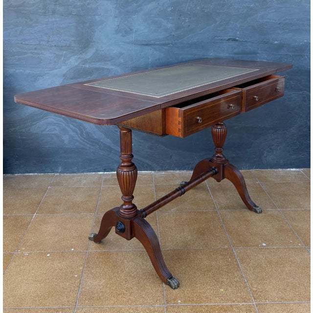 Spanish Regency Revival Drop-Leaf Writing Table with Leather Top, 1940s For Sale - Image 15 of 15