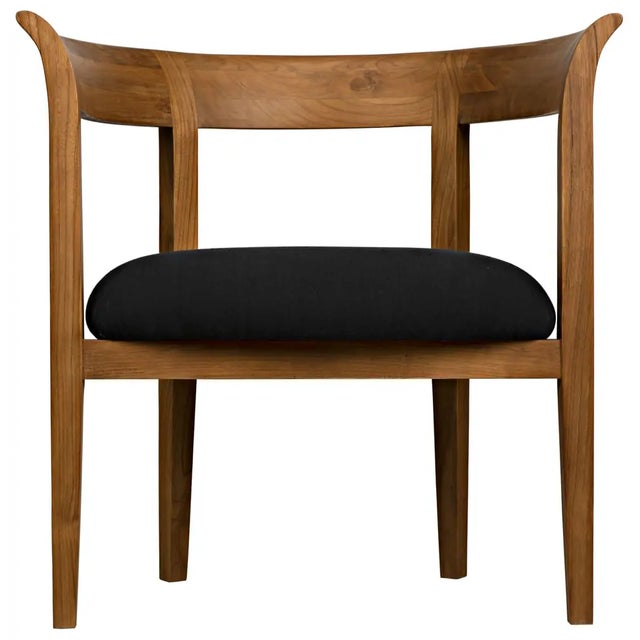 Natural teak forms the arms and base of this striking club chair. Its softly curved wood back and sides are given an extra...