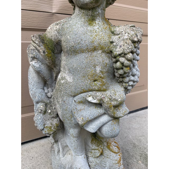 Late 20th Century Neoclassical Cast Stone Putto With Grapes Garden Statue For Sale In South Bend - Image 6 of 11