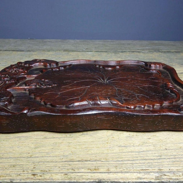 Coffee Organic Modern Hand-Carved Wood Lotus Tray For Sale - Image 8 of 9