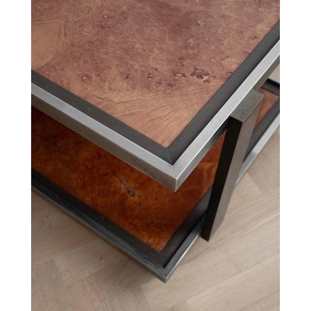 Wood Italian Veneer Coffee or Side Table on Wheels, 1970s For Sale - Image 7 of 10