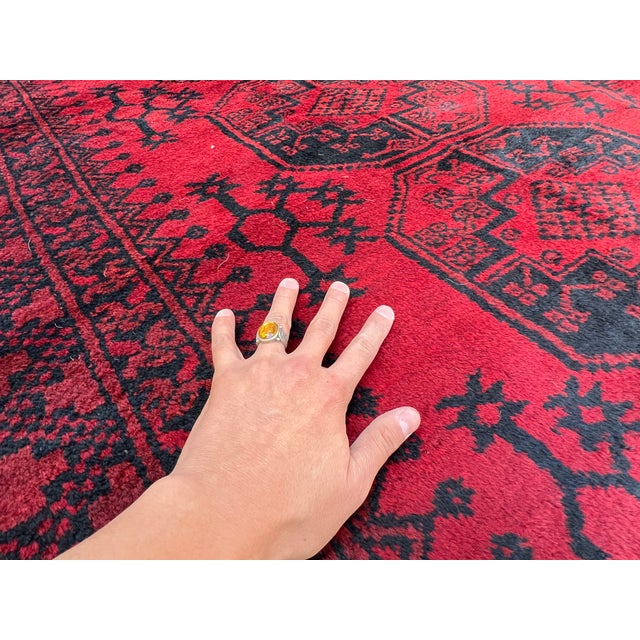 Red Vintage Afghan Turkmen Ersari Bokhara Oversize Rug - 13'1" X 9'4" For Sale - Image 8 of 12