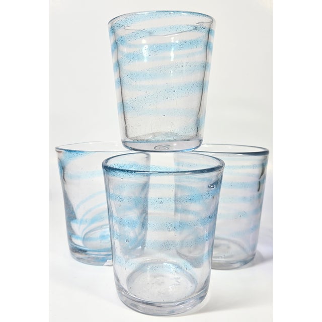 Baby Blue Bubbled Swirl Lowballs- Set of Four For Sale - Image 15 of 15