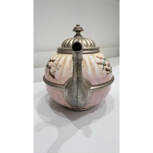 Manning Bowman & Co. Pink Enamel and Pewter Teapot - Late 1800's For Sale - Image 4 of 6