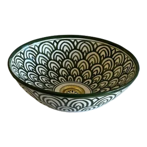 Green and White Ceramic Vessel Sink