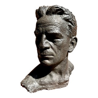 Vintage Oversized Plaster Sculpture Bust of a Man Signed Herbert Pratter For Sale