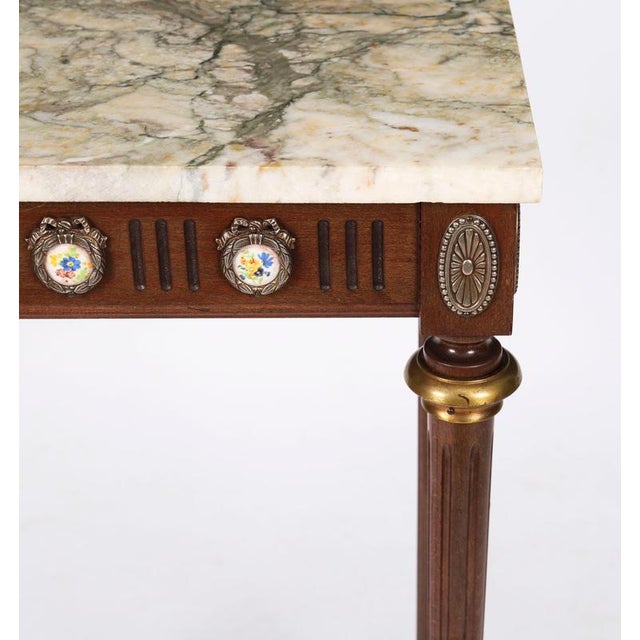 Small Antique Console Table with Sevres Plaques and Marble Top, 1950s For Sale - Image 6 of 11