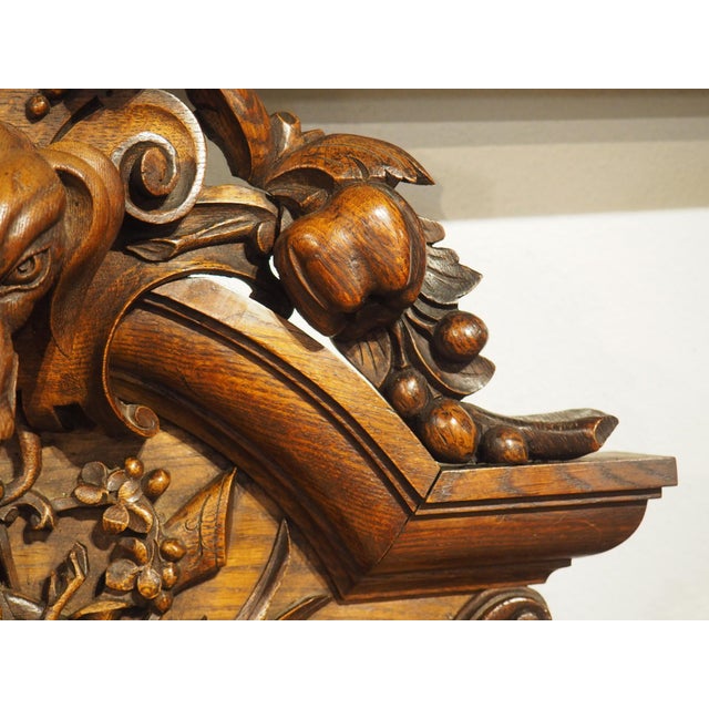 Circa 1900 Carved French Oak Overdoor Panel With Dog and Hunt Trophy For Sale - Image 9 of 15