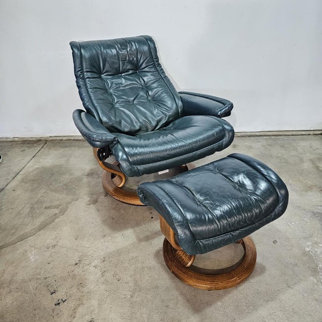 Ekornes Stressless "Royal Model" Leather Recliner and Ottoman Chairish