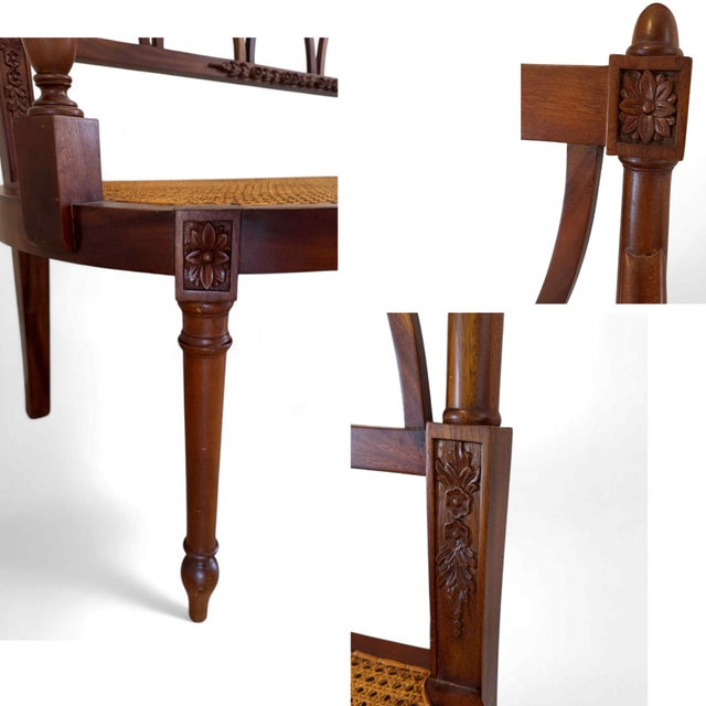 Vintage Regency Carved Wood & Cane Seat Bench For Sale - Image 11 of 12