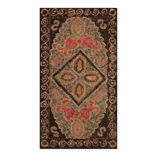 Beautiful Brown Ground Color With a Cross in a Diamond -Geometric Pattern American Hooked Rug For Sale