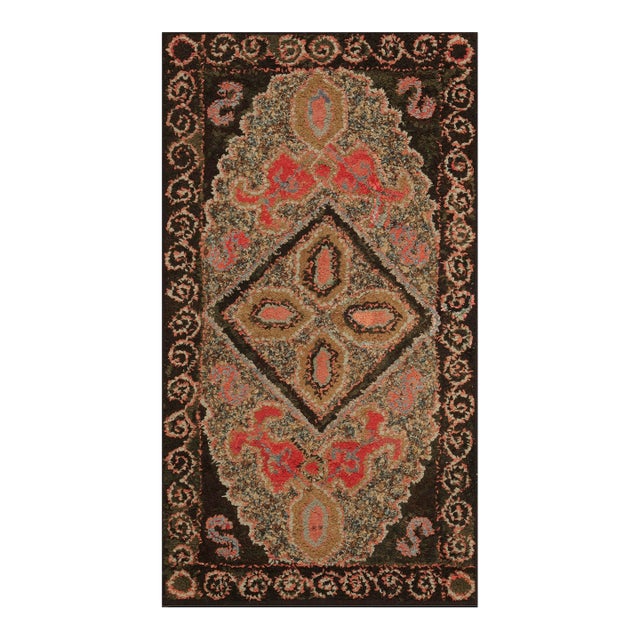 Beautiful Brown Ground Color With a Cross in a Diamond -Geometric Pattern American Hooked Rug For Sale