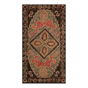 Beautiful Brown Ground Color With a Cross in a Diamond -Geometric Pattern American Hooked Rug