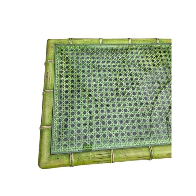 1960s Faux Bamboo Wood Carved Cane Side Table For Sale - Image 10 of 18