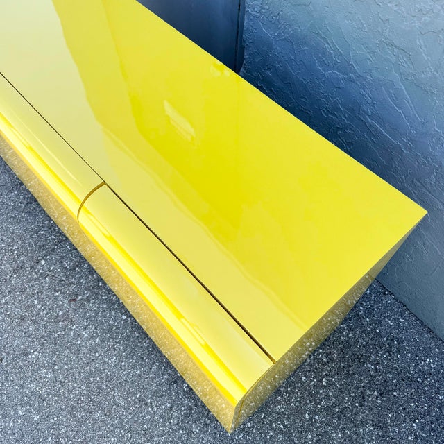 Postmodern Postmodern Yellow Gloss Laminate Waterfall Dresser For Sale - Image 3 of 11