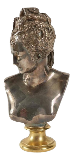 20th Century Gilt Bronze and Silver-Plated Bust of Diana, 1940s