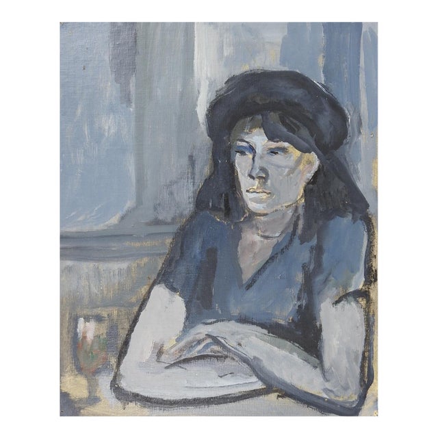 Mid 20th Century Woman in Gray Painting For Sale