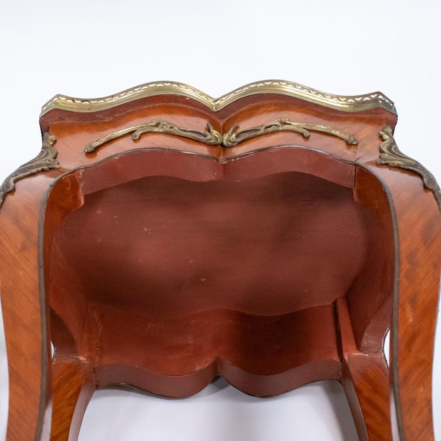 Pair of Early 20th Century French End Table Gueridons With Inlaid Tops and Brass Gallery For Sale - Image 16 of 18