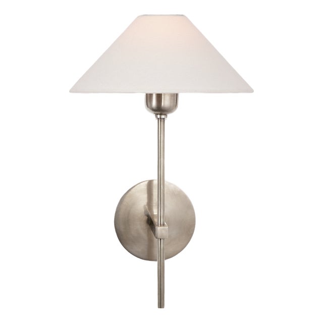 J. Randall Powers for Visual Comfort Signature Hackney Single Sconce in Antique Nickel with Linen Shade For Sale