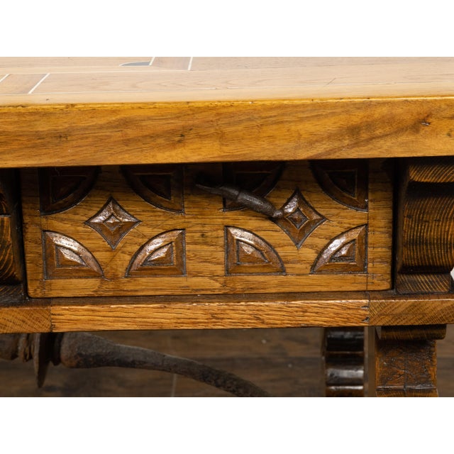 Italian Baroque Style 1880s Walnut Desk with Inlaid Top and Carved Lyre Base For Sale - Image 10 of 12