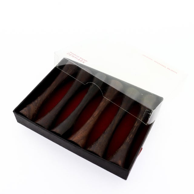1970s Set of 6 Saap Danish Modern Rosewood Turned Wooden Knife Rest by Michael Bloch For Sale - Image 11 of 15