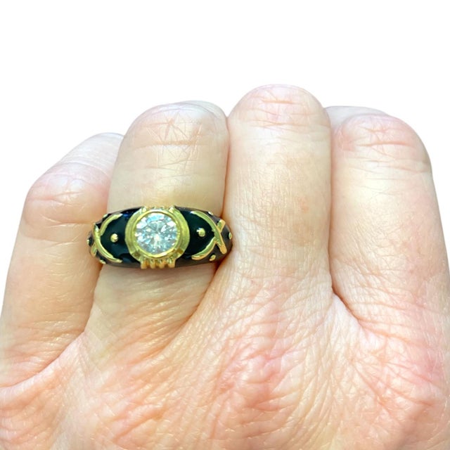 Vintage Hidalgo 18k Black Enamel Diamond Solitaire Ring, Size 6.5 For Sale - Image 9 of 9