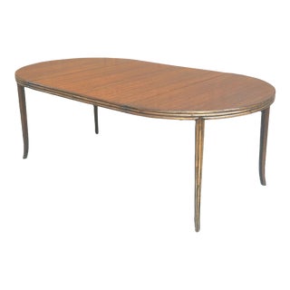 1980’s McGuire Rattan & Walnut Oval Two Leaf Dining Table For Sale