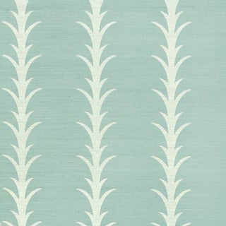 Schumacher X Celerie Kemble Acanthus Stripe Sisal Wallpaper in Chambray For Sale